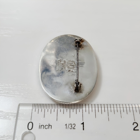 Vintage Alfredo Villasana Taxco Sterling Silver Abalone Shell Oval Brooch Pin - Picture 9 of 11